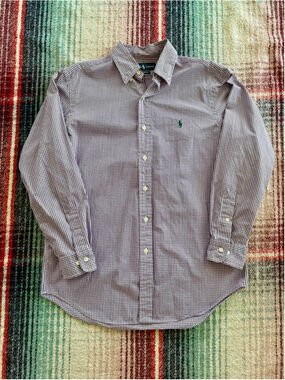 Men's Ralph Lauren Button Down Shirt Purple White Gingham M